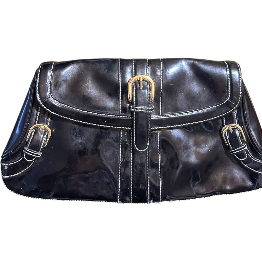 Maxx New York Signature black patent leather clutch bag